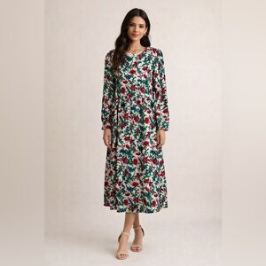 Tara Jarmon Long Sleeved White Floral Midi Dress